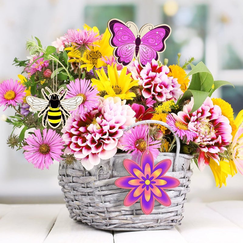 Sophena 36PCS Wooden Spring Ornaments to Paint, 6 Styles DIY Blank Unfinished Wood Flower Cutouts Butterfly Ornament for Crafts Hanging Decorations, Cute Bee Flower Shape Home Decorations Gifts - Image 5